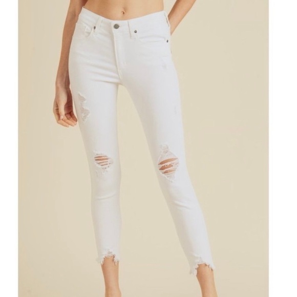 Just Black Denim White Fringe Hem Skinny Jeans - Picture 1 of 8